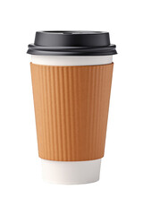Recyclable takeaway cardboard coffee cup with lid on cutout PNG transparent background. Ecological mockup packaging. Generative AI