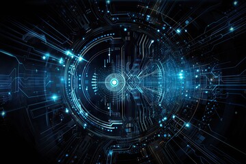Obraz premium Abstract Blue Digital Circuit Background: Technology, Computers, and Networks for Business Generative AI illustrations