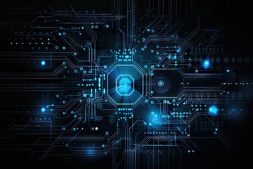 Abstract Blue Digital Circuit Background: Technology, Computers, and Networks for Business Generative AI illustrations