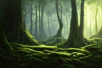 green forest in the morning