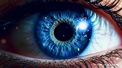 Vivid Blue Eye Close-Up with Generative AI