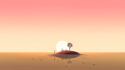 Fototapeta na wymiar Isolated Paradise: Small Island with Trees in the Middle of the Ocean (Generated by Generative AI)