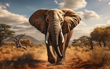 A large elephant standing on a dirt road. AI