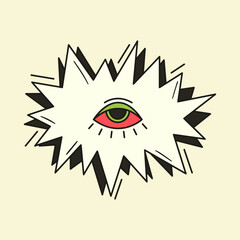 Abstract jagged shape with psychedelic eye. Comic art illustration. Conemporary art. Geometric design