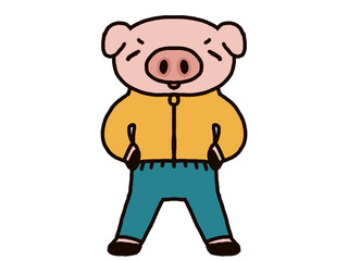 洋服を着た豚のイラスト