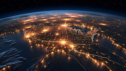 Nighttime Cityscape: A Captivating View of Earth Illuminated by Generative AI