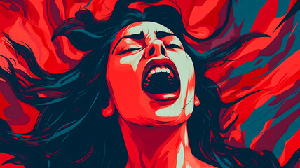 Windblown Woman with Open Mouth - Generative AI