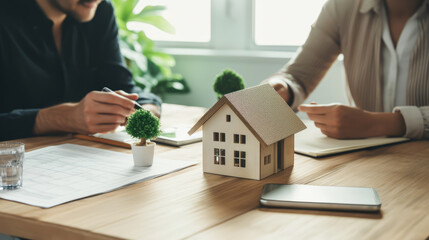 Securing Your Dream Home: Realtor Signs Mortgage Agreement for Happy Young Client - Exploring the Concept of Home Loan and Property Ownership - obrazy, fototapety, plakaty