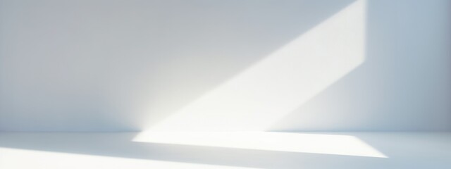 banner Shadow and light from windows on plaster wall. Minimal abstract light blue background for product presentation.