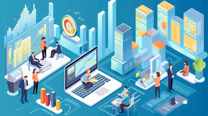 Obraz premium Group of People Analyzing Business Graph on Laptop with Generative AI