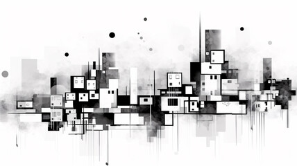 Urban Dreamscape: Abstract Black and White Cityscape with Generative AI