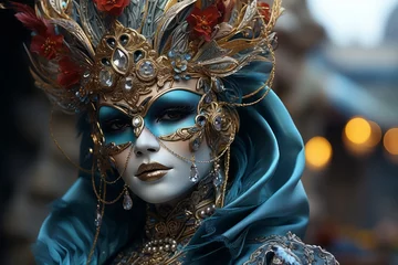 Fototapeten Mysterious figure wearing a Venetian Carnival Mask, evoking the allure and elegance of Venice. Generative AI © bluebeat76