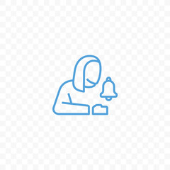 Woman and notification or ringing bell vector icon. Outline person and incoming inbox message graphic icon