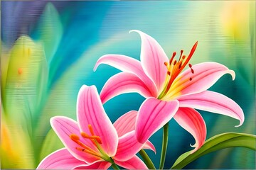 Fototapeta premium oil painting of lily flowers 