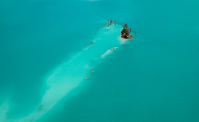 Blue pond (Ash pond) consisting of burned coal ashes in the thermal power plant in the Yatagan district of Mugla province