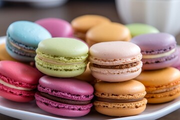 Obraz premium macarons in various colors and flavors on a white plate