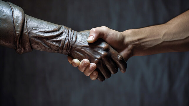 Close-Up of Statue Shaking Hands - Generative AI