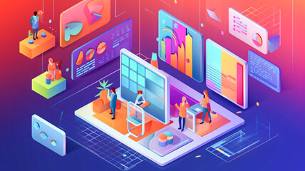 Obraz premium Group of People Analyzing Graphs on Laptop Screen with Generative AI