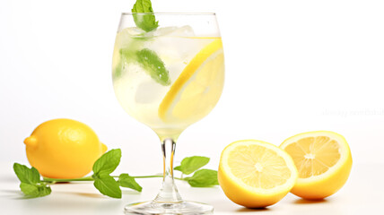 Fototapeta na wymiar Refreshing Lemonade with Lemon and Mint Leaves - Generative AI