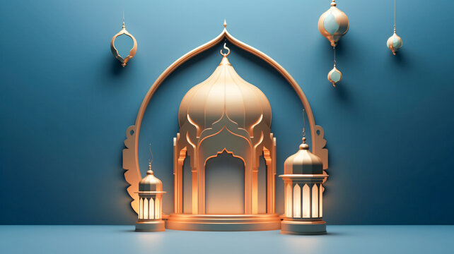 Golden Mosque with Hanging Lanterns - Enhanced by Generative AI