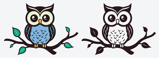 Owl silhouettes, cartoon cute owl sitting on branch switch Board Wall decal Sticker, wall art decor, kids wall artwork isolated on white background, Wall decals and minimalist poster design