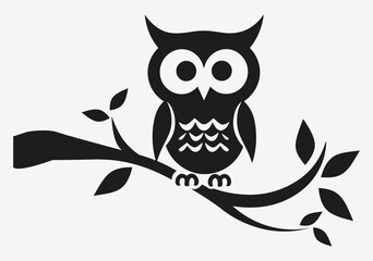 Owl sitting on tree branch silhouette vector illustration, switch Board Wall decal Sticker, wall art decor, kids wall artwork isolated on white background