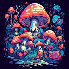 bright magical psychedelic mushrooms