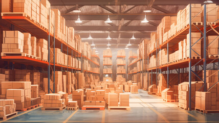 Organized Chaos: Arafed Warehouse with Boxes and Pallets in a Large Warehouse (Generative AI)