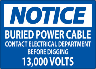 Fototapeta premium Notice Sign Buried Power Cable Contact Electrical Department Before Digging 13,000 Volts