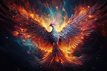 Phoenix is flying burning with fire. Birds. Mythical creatures. Generative AI - obrazy, fototapety, plakaty