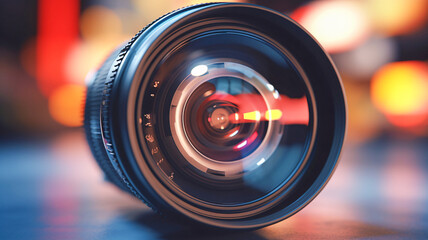 Obraz na płótnie Canvas Close-up of Camera Lens with Blurry Background - Enhanced by Generative AI