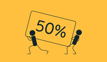 Sale. Discounts. Vector illustration with discounts in minimalist style. Minimalistic advertising poster on a yellow background.