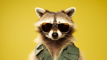 Generative AI, Cool Raccoon: Stylish Shades on Pastel Playground