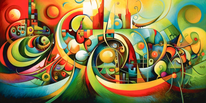 Vibrant Abstract Painting with Circles and Lines - Enhanced by Generative AI