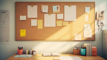 An office cork board with sticky notes