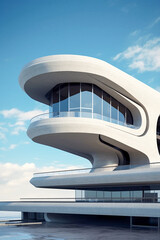 Curved Roof Building with Glass Window - Generative AI