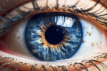 Close-up of Blue Iris Eye with Generative AI