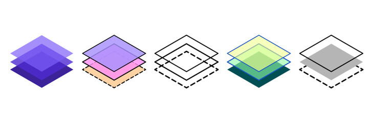 Layers of three levels. Layer level symbols. Technological icon set. Technology vector graphics.