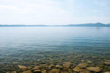 Landscape view of lake Turgoyak in summer, South Urals, Russian Federation