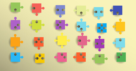 Set of colorful puzzle pieces with shadows isolated on white background. Vector illustration eps 10
