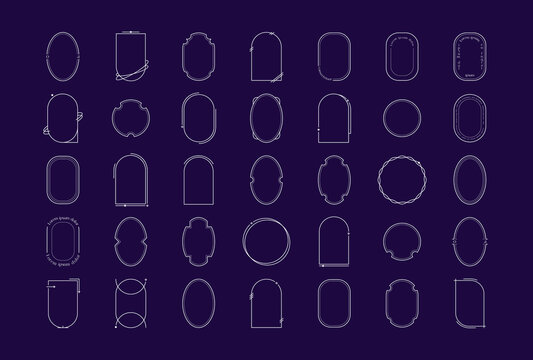 Collection of y2k aesthetic frames on blue background.