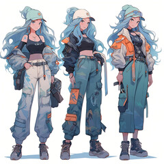 Fototapeta premium concept art of a full length twinies students. manga style