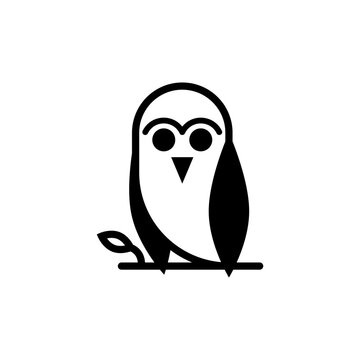 An owl bird sits on a tree branch. Simple minimal vector illustration.