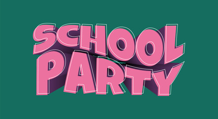 School party text 3d effect, welcome back to school lettering, editable colorful background, pink and green banner