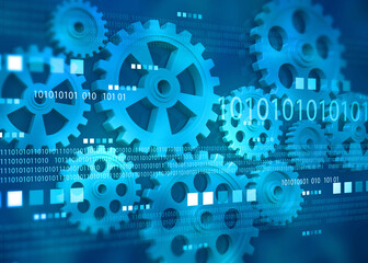 Industrial gear  on modern technology background. 3d illustration