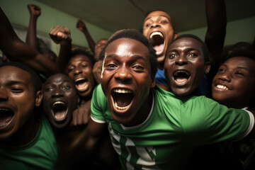 Nigerian football fans celebrating a victory  