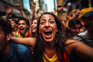 Colombian football fans celebrating a victory  