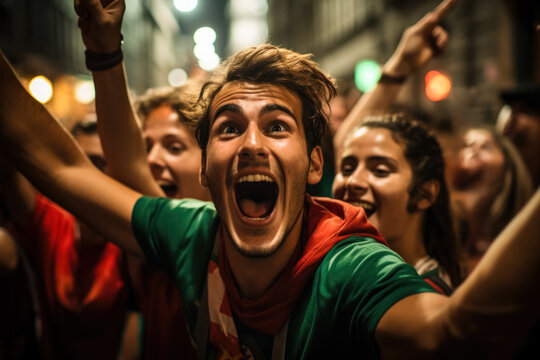 Portuguese football fans celebrating a victory - Powered by Adobe