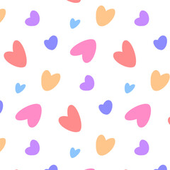 Abstract repeating vector romantic pattern with hand drawn pastel colored hearts. Stylish wallpaper or fabric print.