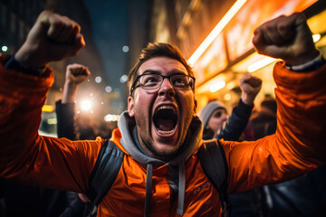 Dutch football fans celebrating a victory  